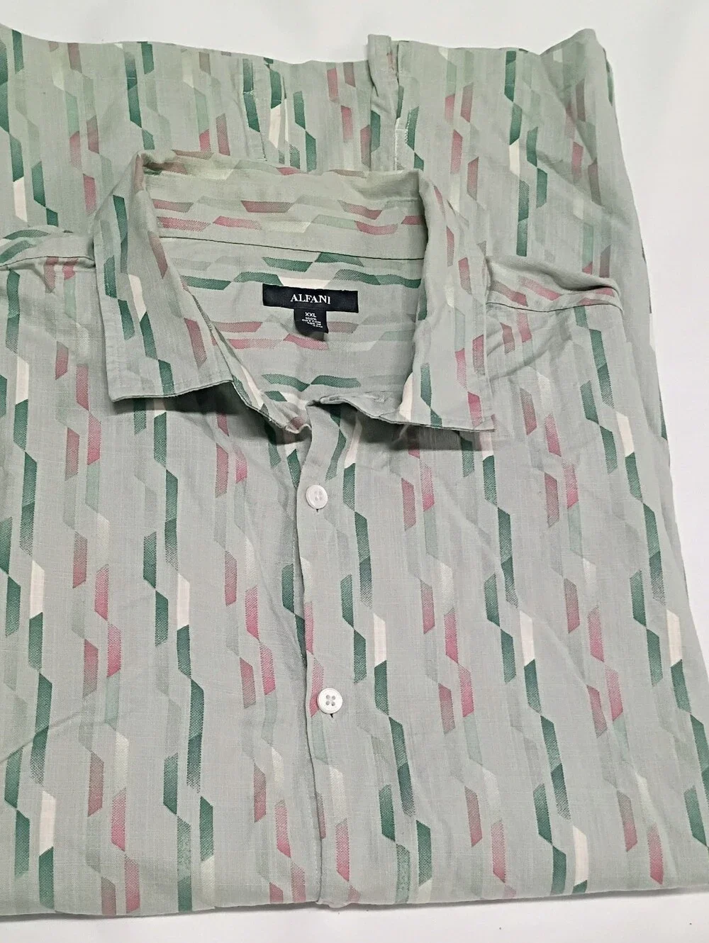 Alfani Men's XXL Short Sleeve Geo Abstract Print Casual Button Up Shirt Mint